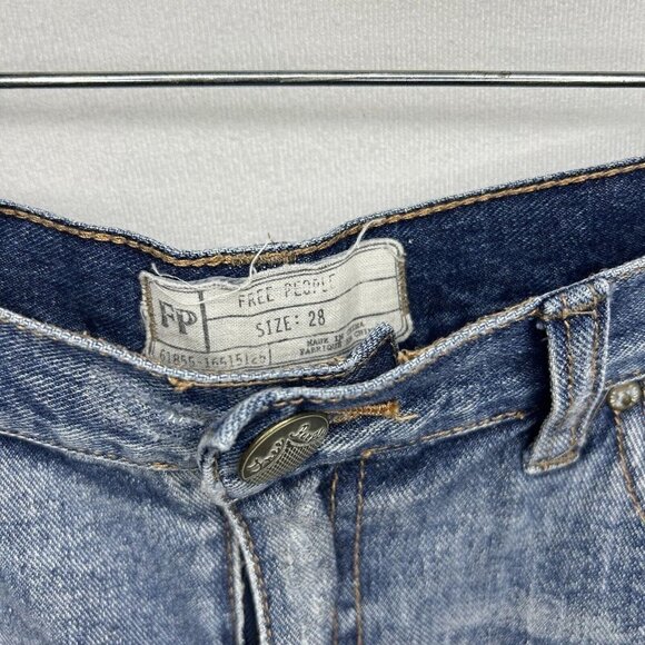 Free People Tulum Medium Wash Cut-Off Denim Jean Festival Embroidered Shorts 28 - Picture 6 of 9